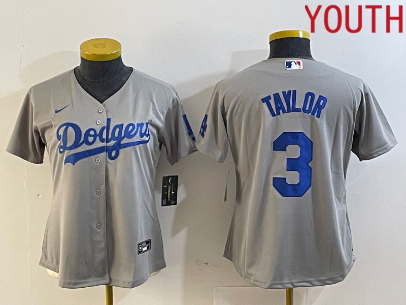 Youth Los Angeles Dodgers #3 Taylor Grey Nike Game MLB Jersey style 4